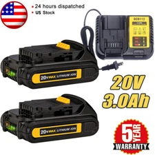 2 Pack 20V Replace DeWALT Max Lithium Ion DCB201 DCB203 DCB207 Battery / Charger