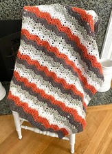 Crochet Handmade Baby Blanket Afghan Stroller Car Seat Chevron Beige Multi 32x28