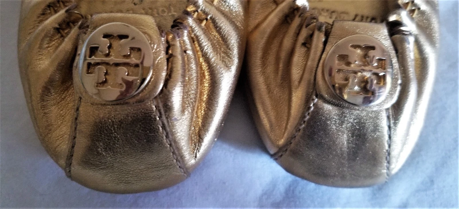 AUTENTICHE BALLERINE TORY BURCH REESE NAPPA ORO USATE TAGLIA 7 PREZZO AL DETTAGLIO $290