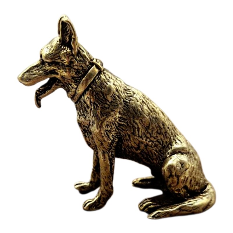 Brass Metal Fortune Dog Statue Ornament Little Puppy Figurines Tea Pet Decor