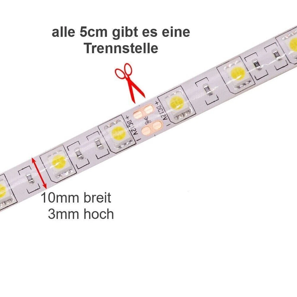 LED Streifen Wasserdicht mit Kabel 12V Selbstklebend Strip 5050 KFZ Beleuchtung - Bild 4 von 4