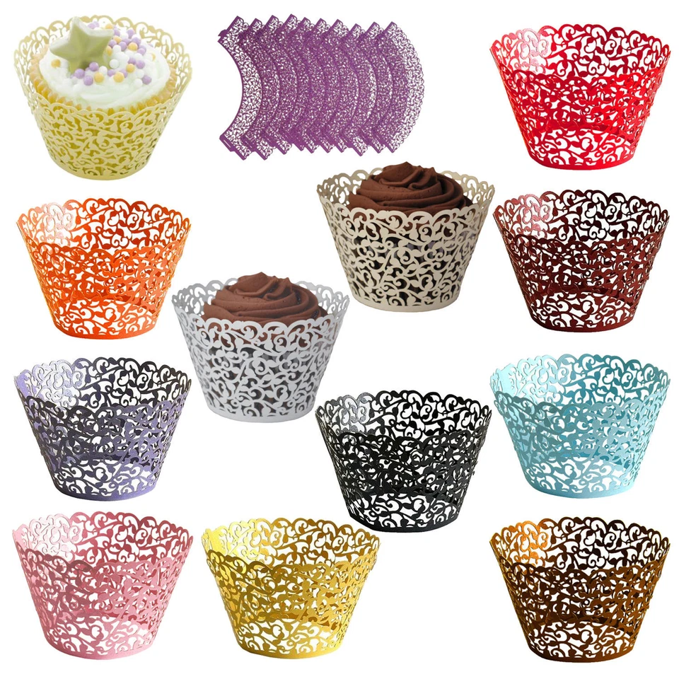 25/50/100 Filigree Vine Cupcake Wrappers Cases Gift Xmas Wedding Birthday Cake - Image 1 of 1