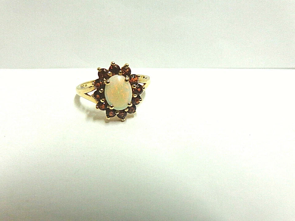 Anel opala/turmalina ouro amarelo 10kt tamanho 8,50 peso 2,8 gramas tcw design oval 1,60 - Imagem 3 de 4