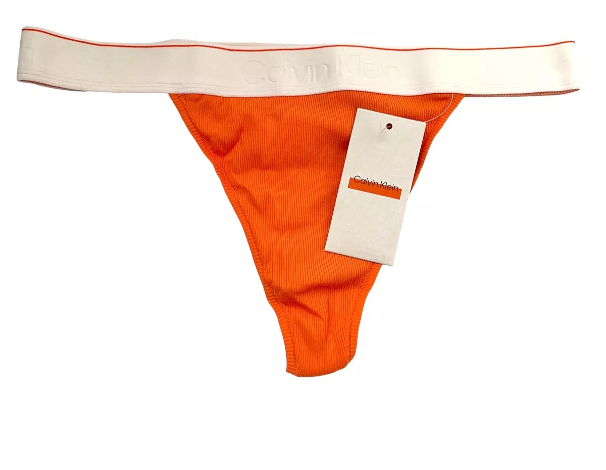 Calvin Klein Nwt Orange Ribbed Tonal Logo Band Cotton Blend Thong