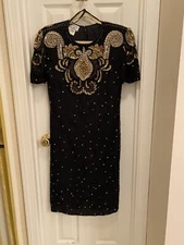 Mark & John By B2 VTG Womens Black Dress S Silk Beaded Glam Elegant Party LBD