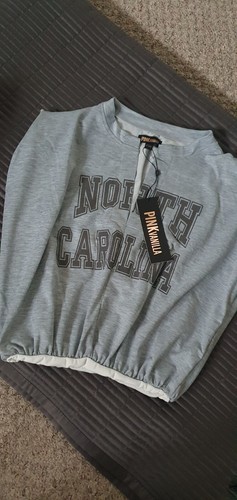 Pink Vanilla Womens Grey Carolina Varsity Double Layer Crop Top - Picture 9 of 9