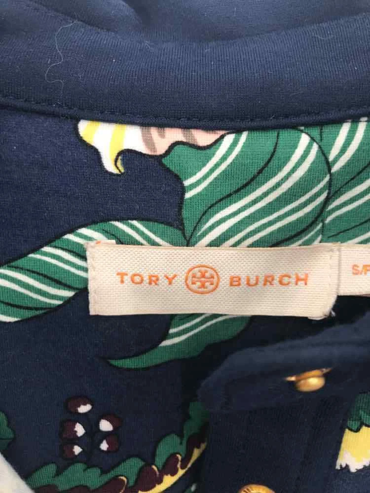 Abito Tory Burch blu navy taglia small floreale tubino lunghezza ginocchio manica corta