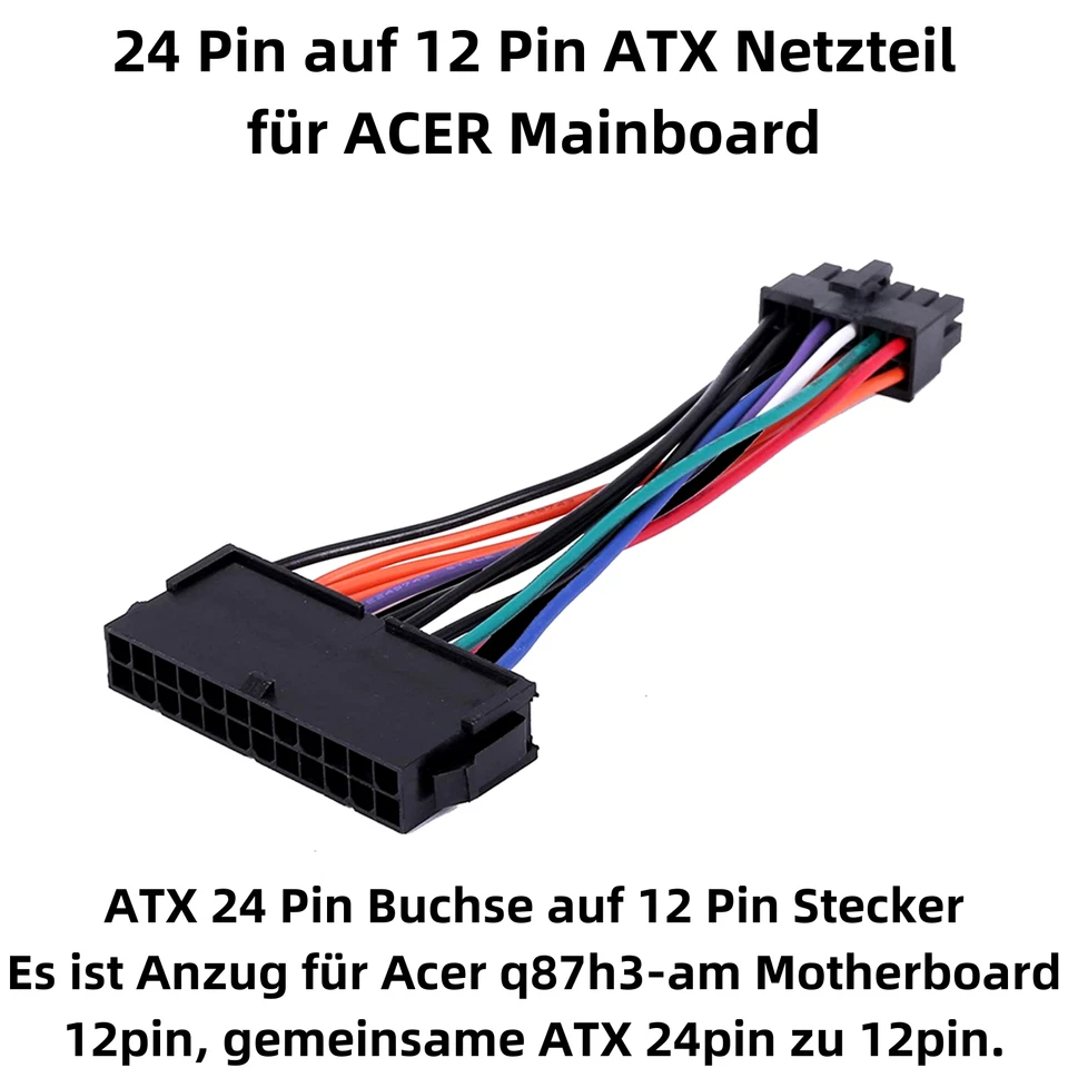 P00 Kabel Adapter 24pin auf 12pin Strom für ACER ATX Netzteil Mainboard 13,5cm - Bild 2 von 4