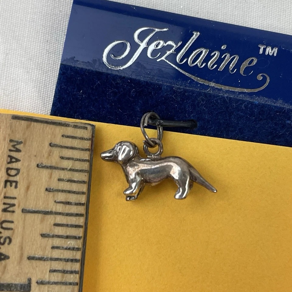 Винтажная подвеска в виде таксы из стерлингового серебра 925 пробы Jezlaine 1/2 дюйма - Изображение 2 из 4