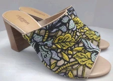 Crown Vintage Clara Floral Lace PeepToe Block Heel Mules Sandals Sz 7.5 Boho Art