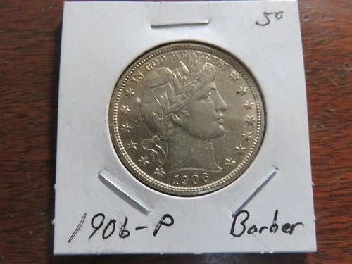 1906  P  AU BARBER HALF DOLLAR