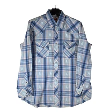 Vtg Miller Western Shirt Men 17.5 Oil Rig Embroidery Metallic Plaid Pearl Snap