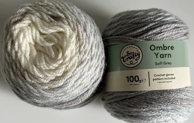 Soft grey ombre yarn cakes 2 x 100g balls So Crafty 200g aran 20% wool knitting