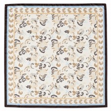Vintage Style Paisley Floral Square Satin Scarf 34 Blue Brown Cream