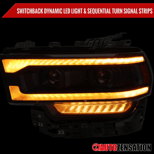 Fit 2019-2024 Dodge Ram 2500 3500 Black Dual Projector Headlights LED Sequential - Picture 6 of 10