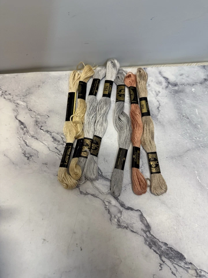 DMC Cotton Embroidery Floss Thread~Lot of (7) Skeins~ Gray Khaki Color Set - Image 2 of 2