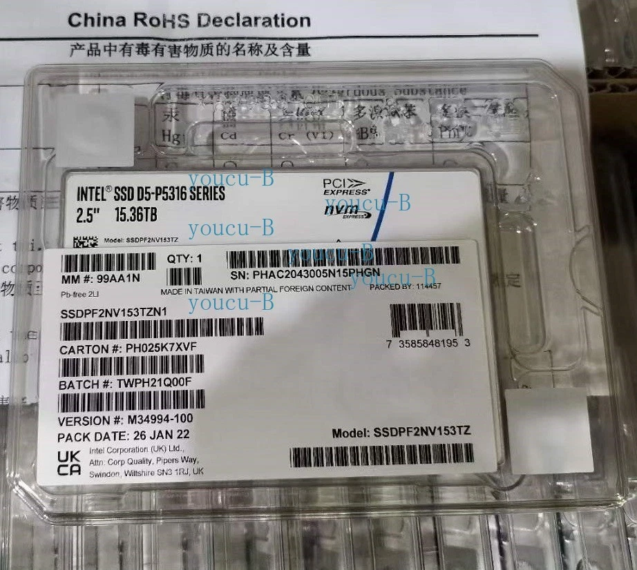 Intel D5 P5316 15.36TB SSD U.2 2.5" NVME PCIe Solid State Drive SSDPF2NV153TZN1 - Image 2 of 2