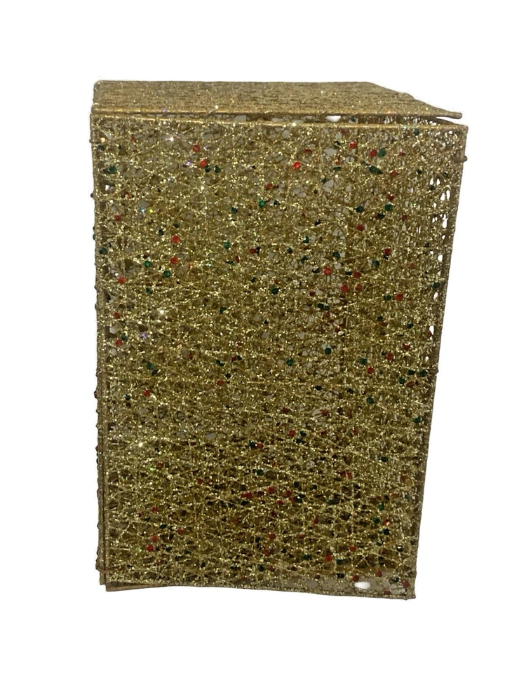 Caja metálica regalo malla tono dorado con dorado colorido plegable Navidad Foto 2 de 4