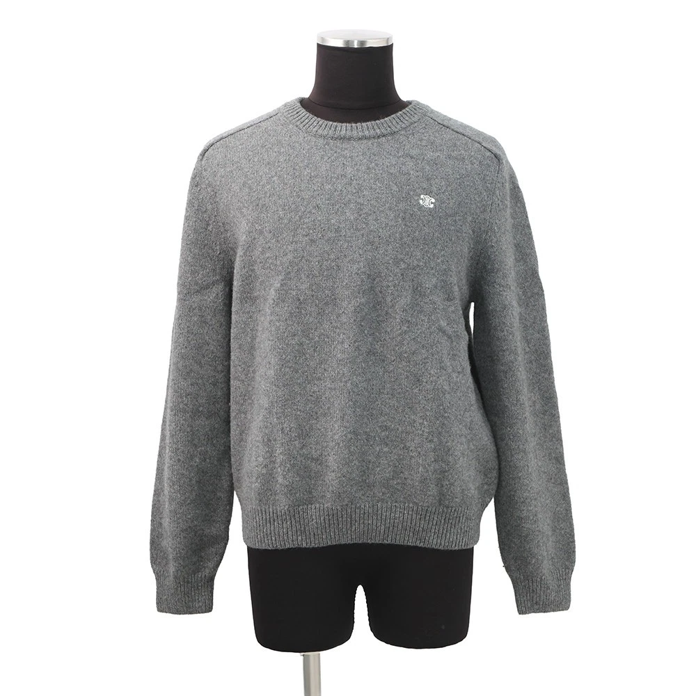 Celine — CELINE Triomphe Knit Sweater Size XL Wool 90%/Cashmere10% Gray/Off-white 2AC...