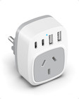 EU Travel Adapter with 2 USB C Ports 2 USB A Type E/F 4 Power Outlets 2.5V White