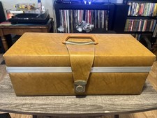 Vintage Lt Brown Faux-Leather 8-Track Carry Case, Red Velour Int, Holds 24 Tapes