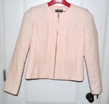 Karl Lagerfeld Womens Jacket Blazer Pink Textured Jacquard Collarless Zip Sz 6