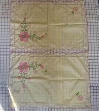 Vintage Pink Floral Embroidered Pillow Shams Set 2 Cottage Heirloom 20x31 NWOT