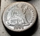 🐶 1891 Seated Liberty Silver Dime 10¢
