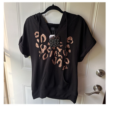 Miss Chievous Women s Leopard Sequin Pullover Hoodie Black Brown Print L