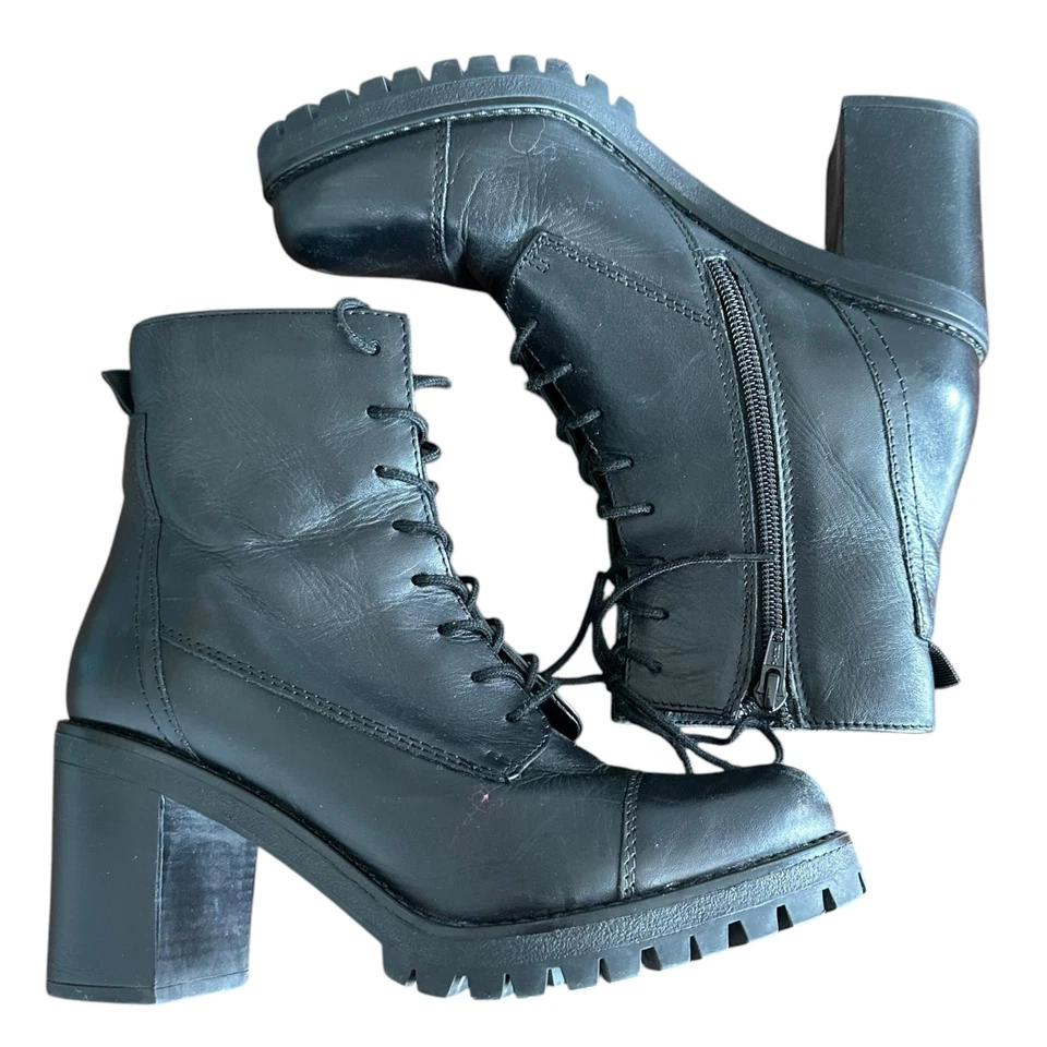 Spring Step Women's Damarys Black Leather Lace Up Heeled Combat Boots - Size 38 - Image 3 of 4