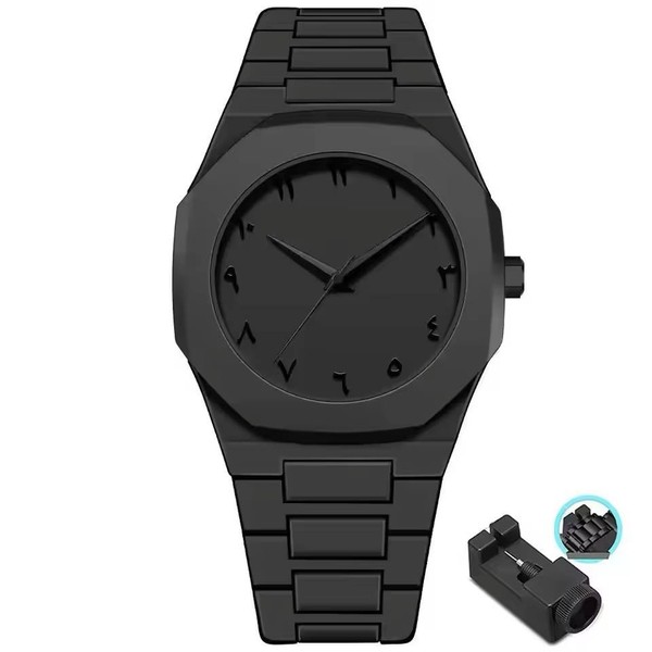 Reloj de Hombre Negro Minimalista, Analógico de Cuarzo con Correa de Acero Inoxidable, Moderno 4