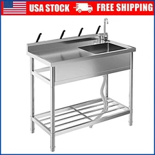 Stainless Steel Commercial Sink Utility Sink 1 Compartment Kitchen w/Prep Table