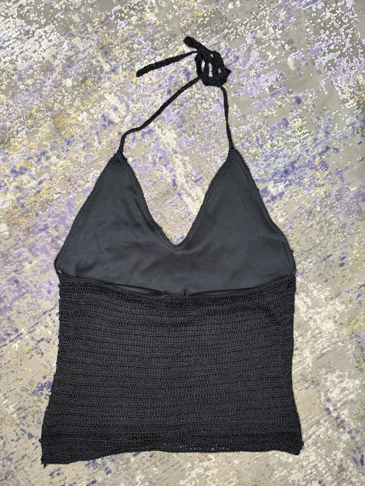 Cute Vintage Y2K Forever 21 Black Sequin Halter Going Out Top Size Medium - Image 2 of 4