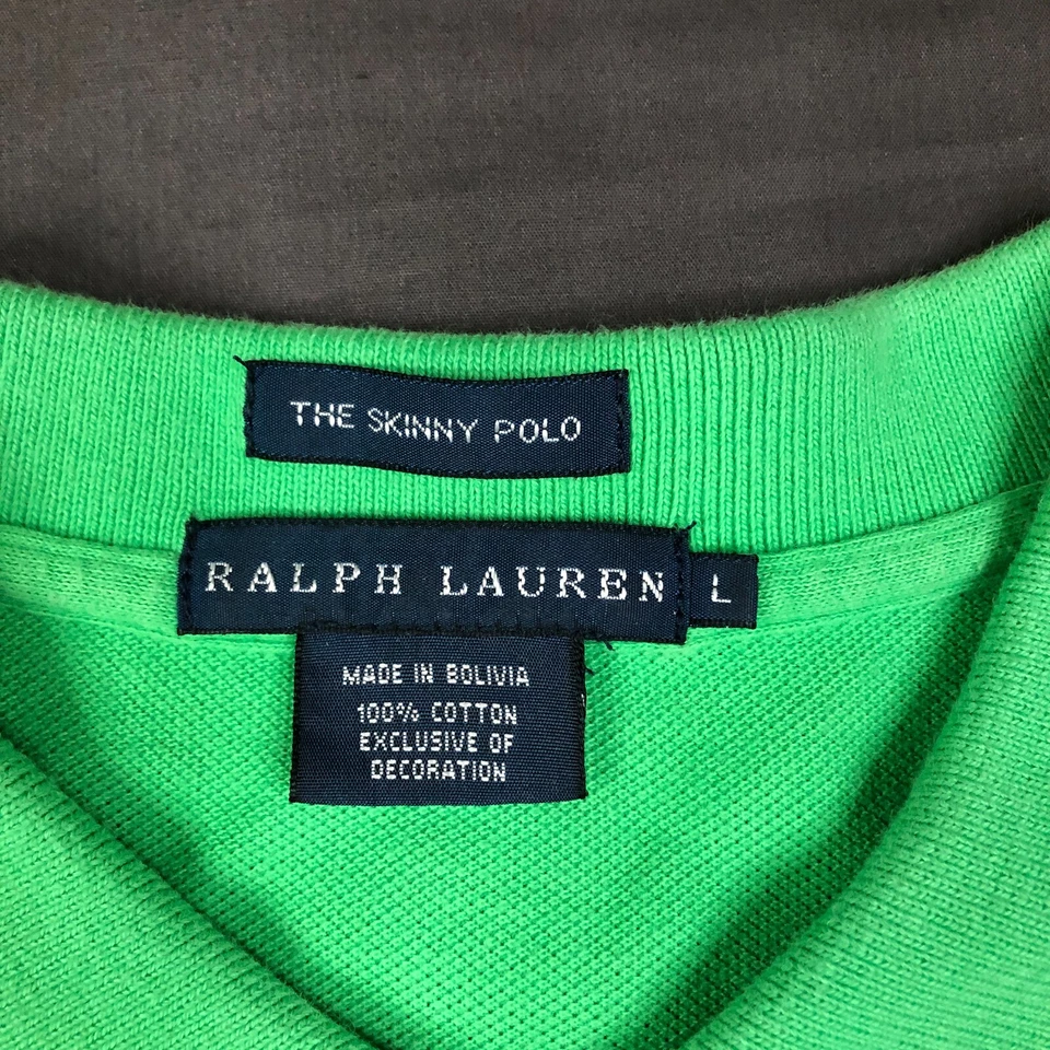 Ralph Lauren Polo Shirt Girls L Green Skinny Polo Mesh Orange Pony Logo - Image 3 of 4