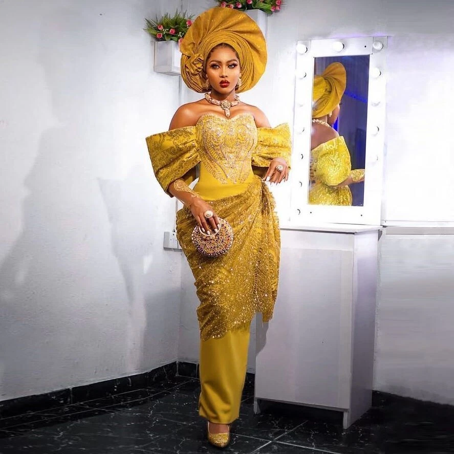 Gold nigerian top wedding dress