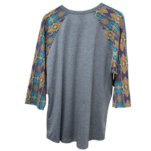 LULAROE Randy Tunic Tee Size 3XL Gray Boho Print 3/4 Sleeves Casual Top NWT - 第 6/9 張圖片