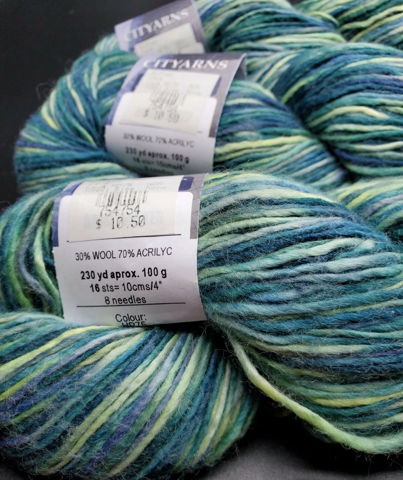 3 HILOS PINTADOS A MANO LAVA HANKS OF CITYARNS COLOR #75 AZULES VERDES LANA BLD Foto 2 de 4