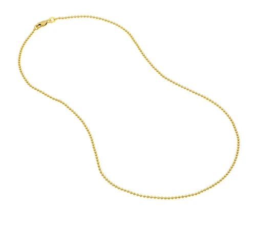 14k 18" Yellow Gold 1.5mm Shiny Bead Chain Necklace with Lobster Clasp 4 grams - Picture 1 of 1