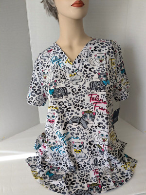 Cherokee Modern Classic V-Neck Scrub top # CK662, Size Small, Cute Kitty Cats!!