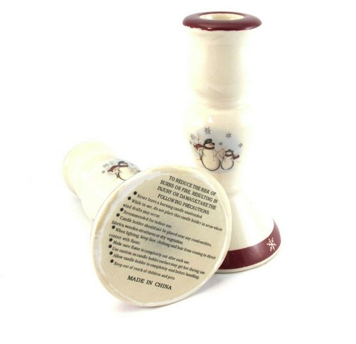 Royal Seasons Snowmen CANDLE HOLDERS Set of 2 Tapers Stoneware Christmas Holiday - Picture 8 of 10