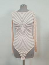 Ladies Fashion Nova Bodysuit, Peach Sheer Long Sleeve Women Sz L
