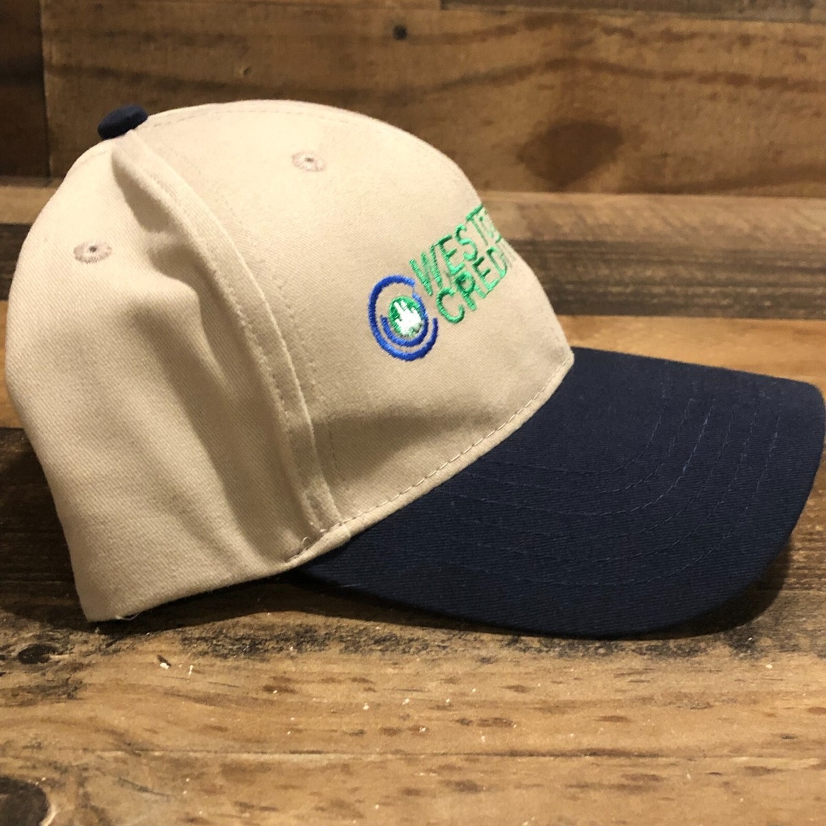 Vintage Westconsin Hat Strapback Dad Cap Mens Beige Blue Credit