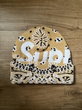 NEW Supreme Bandana Big Logo Beanie Beige Free Shipping