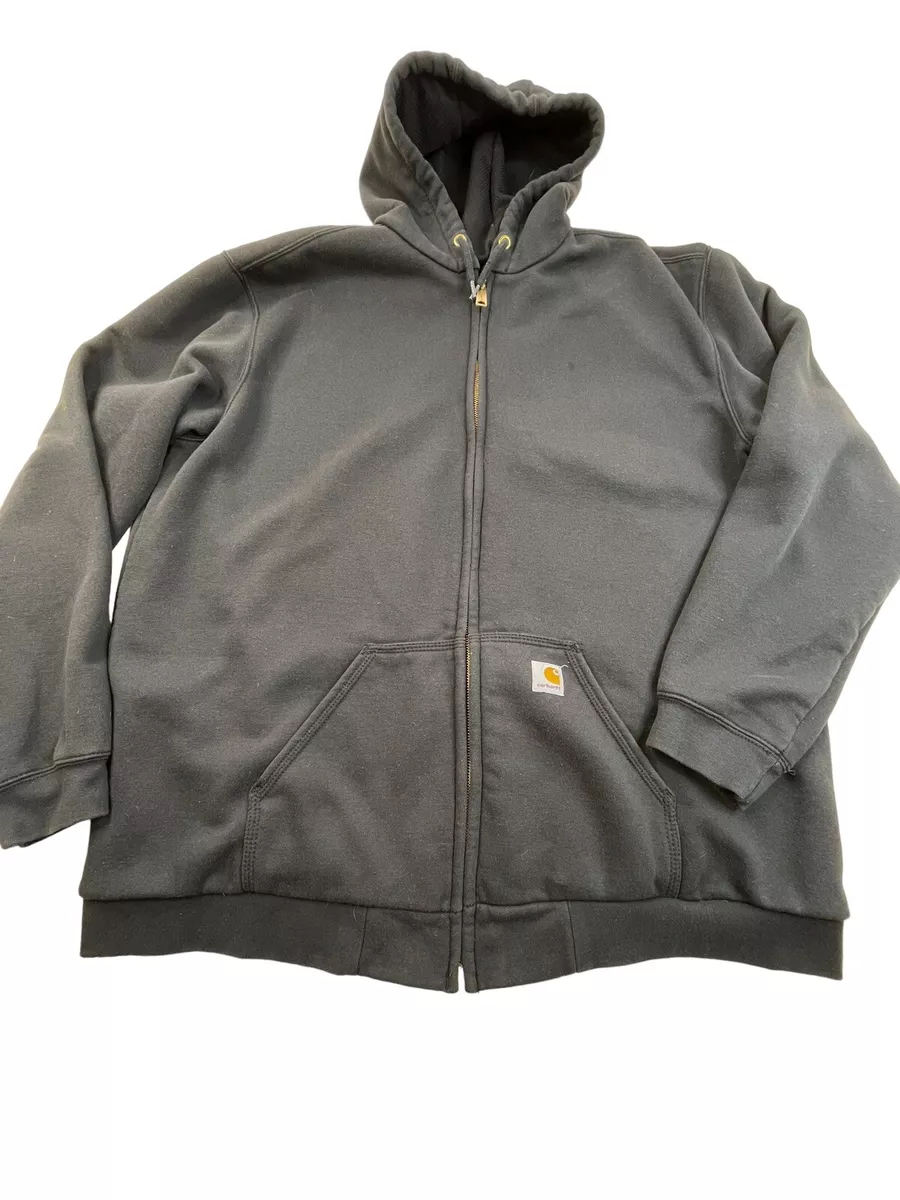 Mens XL TALL Carhartt Full Zip Fade Black Sweatshirt Hoodie Jacket Rain Defender