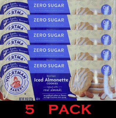 Voortman Bakery ZERO SUGAR ICED ALMONETTE Cookies 8 Oz Pack SUGAR FREE - 5 PACK