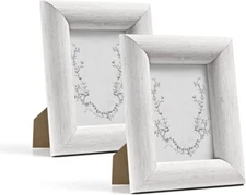 ArtbyHannah 2 Pack 5x7 inch Rustic Distressed White Thick Picture Frame Set
