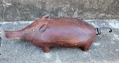 Charles Marcak Pig Hardwood Hand Carved Folk Art Statue Large