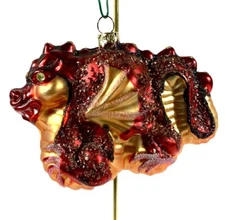 Chinese Red Dragon Glass Christmas Ornament Made in Poland Decoration