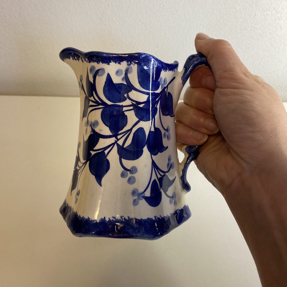 Cash Family Pottery Hand Painted Pitcher Blue Flowers Erwin TN | eBay