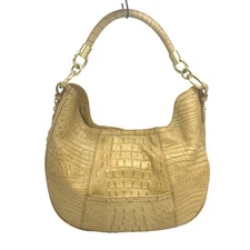 BRAHMIN Carmela Melbourne Hobo Shoulder Bag Croc-Embossed Honey Caramel Gold
